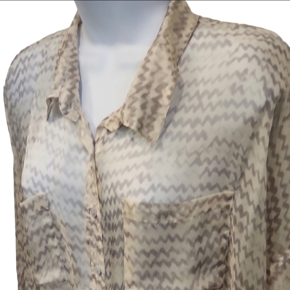 johnny Was Biya 100% Silk Sheer Button Up Oversized Top NWOT - Picture 1 of 6